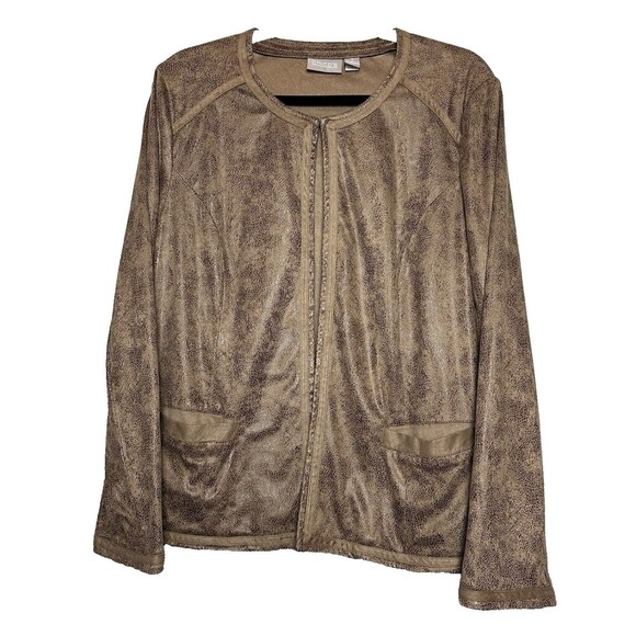 2/$30 Chicos Faux Suede Leather Open Front Jacket Size L Brown Boho Western - Picture 1 of 11